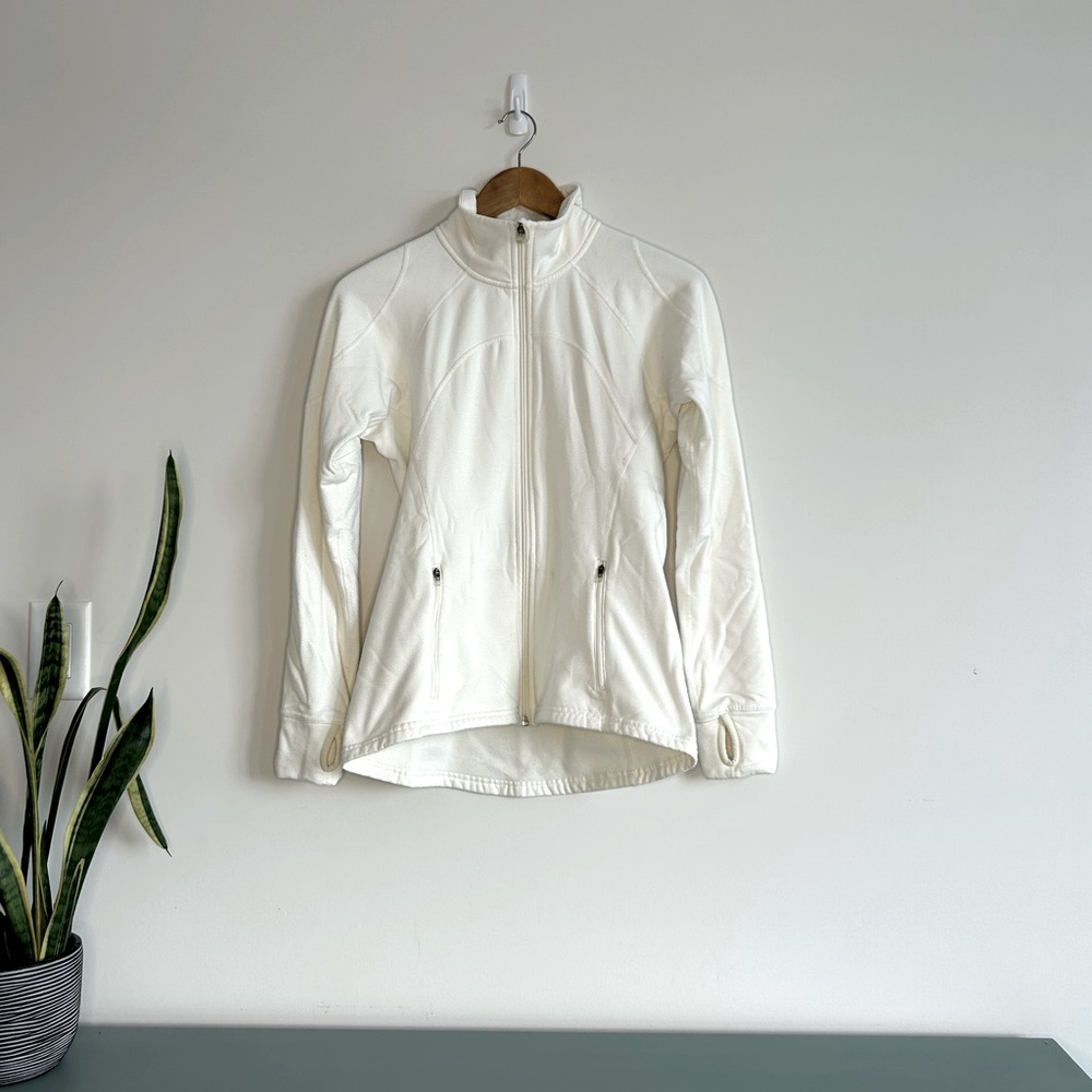 Avia White Zip-Up Jacket | Size Small | Thumb Holes